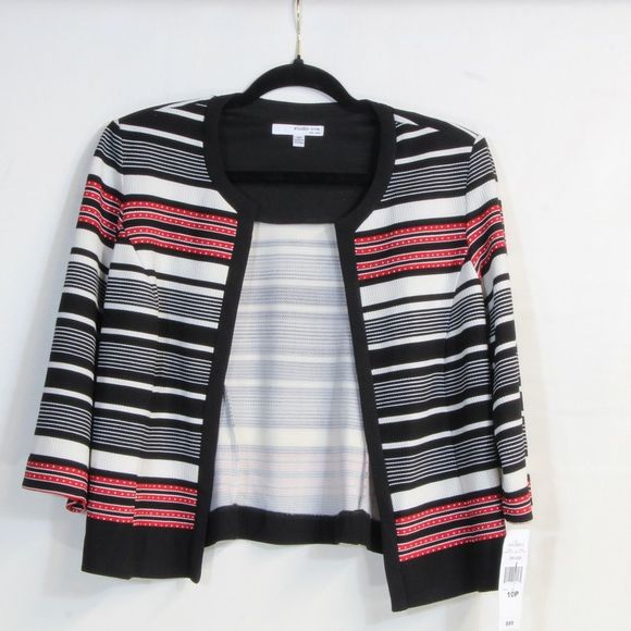 Studio One Black White Red Striped Open Blazer Size 10P NWT - Picture 1 of 4